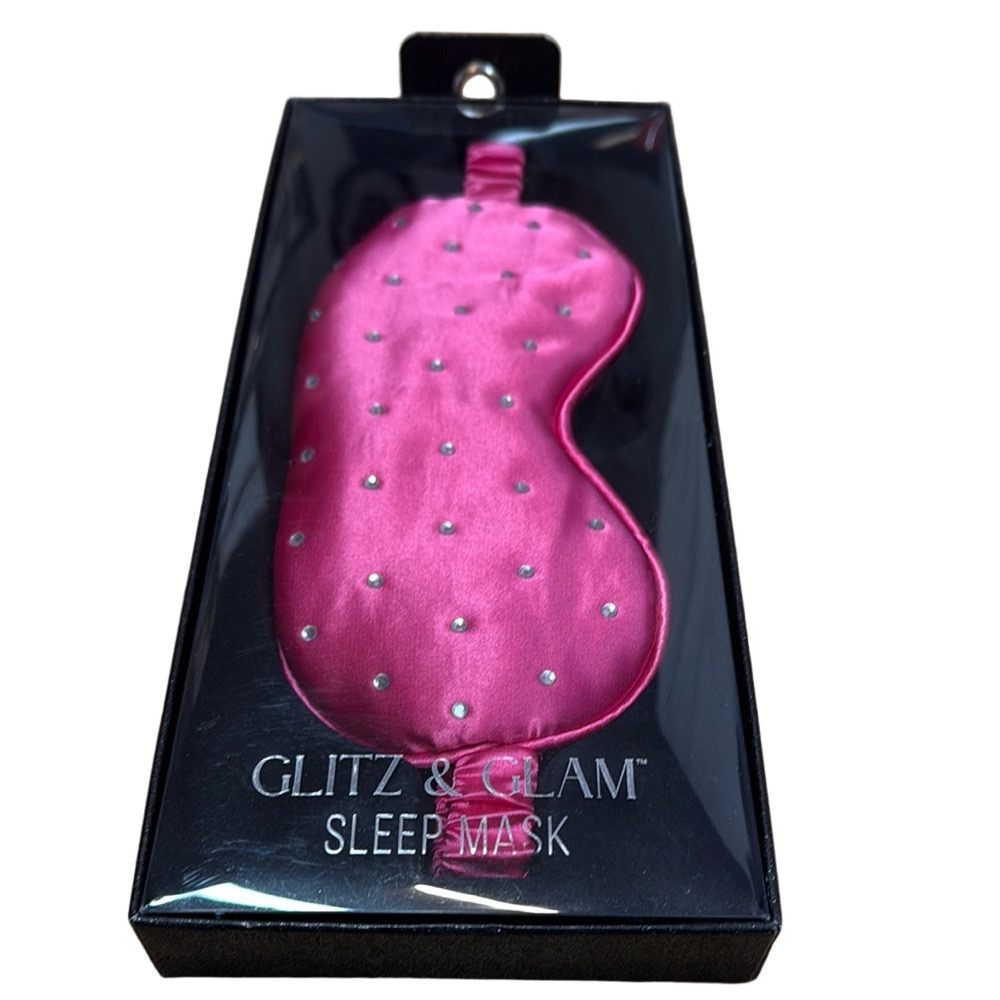Glitz & Glam Pink Rhinestone Sleep Mask Satin Eye Mask Travel Gift